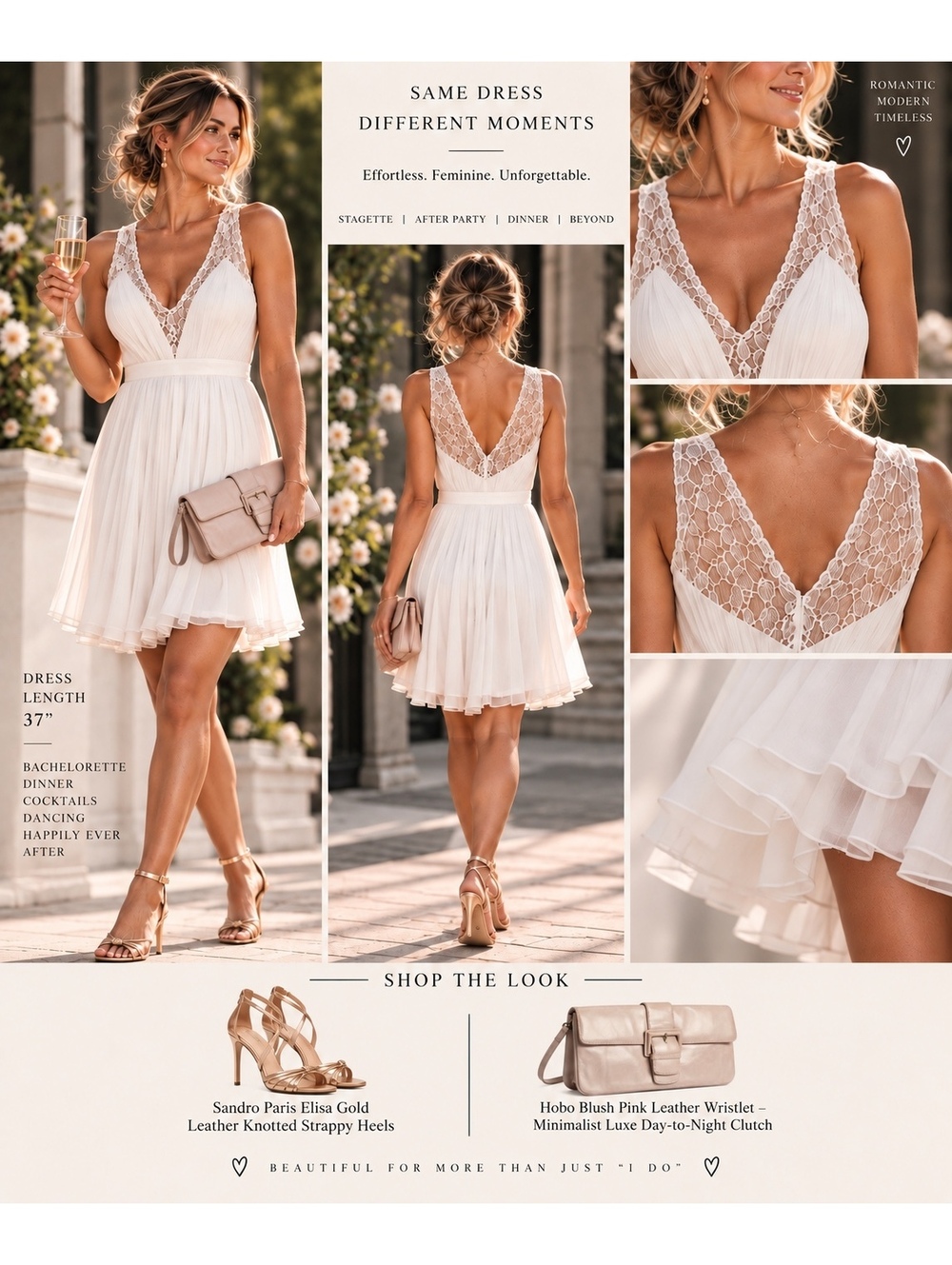 JJ’s House White Chiffon Lace V Neck Fit & Flare Mini Dress Small US 6